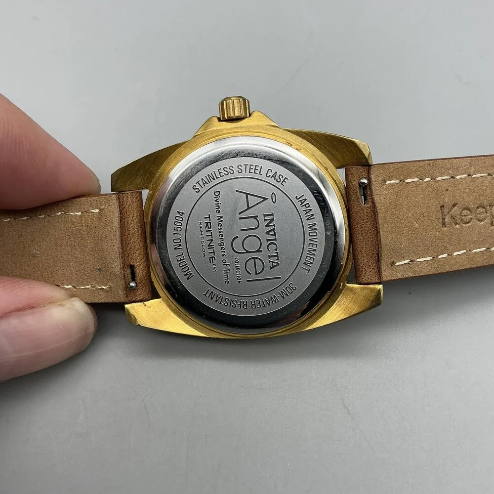 Invicta Angel 15004 Womens Watch 35mm MOP Gold Tone Brown Leather New Battery